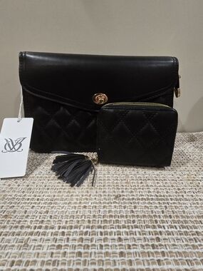 🔥 Women’s Black Quilted Crossbody Bag with Matching Wallet